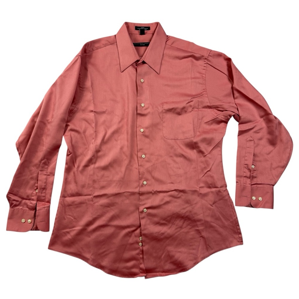 Geoffrey Beene Wrinkle-Free Sateen Dress Shirt Rich Coral – Fitted – Size 16.5